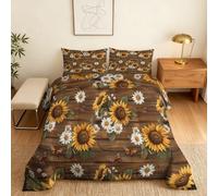 Coverless Duvet Double Floral Pattern, Bedroom Decor, Gift, Butterfly Sunflower Daisy Bedding Comforter Set 3 Piece, 2 Pillowcases, Soft All Season Quilt 10.5 Tog - S&E793