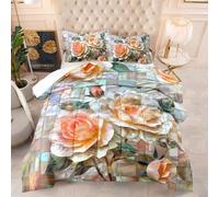 Coverless Duvet Double Flower Orange Geometry Coverless Duvet Kids Microfiber Comforter Double Bed Lightweight Quilted Bedspread All Seasons Quilted Bed Throw+2 Pillowcases(50x75cm) 203x228cm
