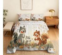 Coverless Duvet Double Fox Pattern, Bedroom Decor, Gift, Forest Woodland Animal Bedding Comforter Set 3 Piece, 2 Pillowcases, Soft All Season Quilt 10.5 Tog - S&E290