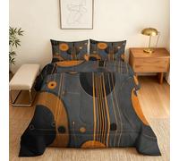 Coverless Duvet Double Geometric Pattern, Bedroom Decor, Gift, Black and Orange Bedding Comforter Set 3 Piece, 2 Pillowcases, Soft All Season Quilt 10.5 Tog - S&E279