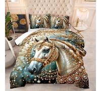 Coverless Duvet Double Horse Gold Beige Coverless Duvet Kids Microfiber Comforter Double Bed Lightweight Quilted Bedspread All Seasons Quilted Bed Throw+2 Pillowcases(50x75cm) 200x200cm