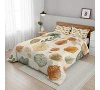 Coverless Duvet Double Leaf Pattern, Bedroom Decor, Gift, Fall Autumn Leaves Bedding Comforter Set 3 Piece, 2 Pillowcases, Soft All Season Quilt 10.5 Tog - S&E2526
