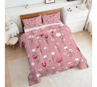 Coverless Duvet Double Pink Floral Pattern, Bedroom Decor, Gift, Flower Bedding Comforter Set 3 Piece, 2 Pillowcases, Soft All Season Quilt 10.5 Tog - S&E1284