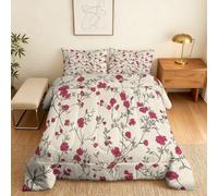 Coverless Duvet Double Pink Floral Pattern, Bedroom Decor, Gift, Leaf Flower Bedding Comforter Set 3 Piece, 2 Pillowcases, Soft All Season Quilt 10.5 Tog - S&E495