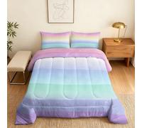 Coverless Duvet Double Rainbow Pattern, Bedroom Decor, Gift, Gradient Ombre Bedding Comforter Set 3 Piece, 2 Pillowcases, Soft All Season Quilt 10.5 Tog - S&E1066