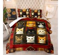 Coverless Duvet Double Retro Cat Black Coverless Duvet Kids Microfiber Comforter Double Bed Lightweight Quilted Bedspread All Seasons Quilted Bed Throw+2 Pillowcases(50x75cm) 200x200cm