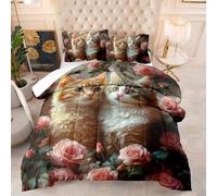 Coverless Duvet Double Rose Brown Cat Coverless Duvet Kids Microfiber Comforter Double Bed Lightweight Quilted Bedspread All Seasons Quilted Bed Throw+2 Pillowcases(50x75cm) 203x228cm
