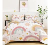Coverless Duvet Double Size 10.5 Tog, Dreamy Cartoon Rainbow Stars Down Alternative Reversible Quilted Duvet for All Seasons - Breathable Non-Allergenic & Machine Washable (200x200 CM, White)