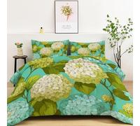 Coverless Duvet Double Size 10.5 Tog, Vintage Plant Green Hydrangea Down Alternative Reversible Quilted Duvet for All Seasons - Breathable Non-Allergenic & Machine Washable (200x200 CM, Light Blue)