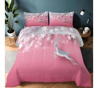 Coverless Duvet Double Size 10.5 Tog with 2 Pillowcases, Christmas Snowflake Silver Deer Reversible Down Alternative Quilt for All Seasons, Anti-Allergy Machine Washable Bedding (200x200cm, Pink)