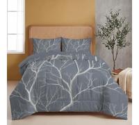 Coverless Duvet Double Size 4.5 Tog - Grey Duvet with 2 Pillowcase Line Plants Simple Dead Tree Branches Print Soft Lightweight Comforter Set for All Seasons, 200 x 200 cm | 2 Piece Pillowcases