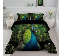 Coverless Duvet Double Size for All Seasons, 7.5 Tog Elegant Peacock Pattern Microfiber Stitched Comforter, Super Soft Machine Washable Beautiful Animals Bedding Set, 200x200cm, Green