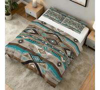 Coverless Duvet Double Teal Aztec Pattern, Bedroom Decor, Gift, Ethnic Tribal Bohemian Southwestern Bedding Comforter Set 3 Piece, 2 Pillowcases, Soft All Season Quilt 10.5 Tog - S&E3812