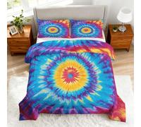 Coverless Duvet Double Tie Dye Pattern, Bedroom Decor, Gift, Boho Hippie Colorful Rainbow Bedding Comforter Set 3 Piece, 2 Pillowcases, Soft All Season Quilt 10.5 Tog - S&E3258