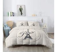 Coverless Duvet Eiffel Tower Letters 200 x 200 cm Reversible Printed Soft Coverless Duvet, Double Size 4.5 Tog Quilt All seasons, Retro French Duvets Quilted Non-Allergenic & Washable, Beige Gray