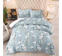 Coverless Duvet Elegant Blue Flower Quilted Bedspreads Microfiber Comforter All Seasons Quilted Throw Lightweight Washable Quilted Bed Throw Breathable Bed Comforter+2 Pillowcases(50x75cm) 260x230cm