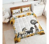 Coverless Duvet Emperor Horse Pattern, Bedroom Decor, Gift, Rustic Farmhouse Animal Bedding Comforter Set 3 Piece, 2 Pillowcases, Soft All Season Quilt 10.5 Tog - S&E2708
