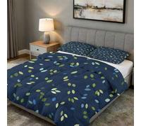 Coverless Duvet Emperor Leaf Pattern, Bedroom Decor, Gift, Blue Green Leaves Bedding Comforter Set 3 Piece, 2 Pillowcases, Soft All Season Quilt 10.5 Tog - S&E4020