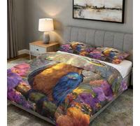 Coverless Duvet Emperor Parrot Pattern, Bedroom Decor, Gift, Floral Bird Macaw Bedding Comforter Set 3 Piece, 2 Pillowcases, Soft All Season Quilt 10.5 Tog - S&E4730