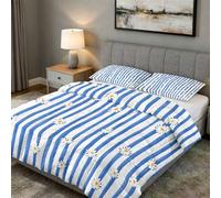Coverless Duvet Emperor Stripe Pattern, Bedroom Decor, Gift, Blue Daisy Floral Bedding Comforter Set 3 Piece, 2 Pillowcases, Soft All Season Quilt 10.5 Tog - S&E4766