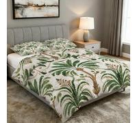 Coverless Duvet Emperor Tropical Pattern, Bedroom Decor, Gift, Green Palm Tree Bedding Comforter Set 3 Piece, 2 Pillowcases, Soft All Season Quilt 10.5 Tog - S&E4184