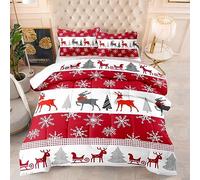 Coverless Duvet Grey Red Christmas Coverless Duvet Double Microfiber Quilted Bedspreads Lightweight Bedspreads Double Size Comforter All Seasons Quilted Throw+2 Pillowcases(50x75cm) 203x228cm