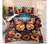 Coverless Duvet Kids Orange Butterfly Comforter Microfiber Bed Comforter Lightweight Quilted Bedspread Washable Quilted Bed Throw Coverless Duvet Super King Size+2 Pillowcases(50x75cm) 260x230cm