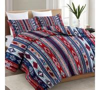 Coverless Duvet King 230x220cm 4.5 Tog - Red Duvet with 2 Pillowcase, Bohemia Geometry Rhombus Print Soft Quilted Bedspreads Lightweight and Warm Comforter Set for All Seasons