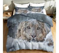 Coverless Duvet King 4.5 Tog, Natural Snowy Landscape Animals Mighty Leopard Summer Duvet, Lightweight Quilt, Reversible Comforter 230 x 220 cm with 2 Pillowcases, Multicoloured - Machine Washable