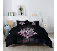 Coverless Duvet King Bedding Set with Pillowcase Luxury Pink Diamond Crown, Royal Theme Printed Reversible Quilt, Machine Washable Lightweight Bedding for Airbnb & Guest House HostsPink