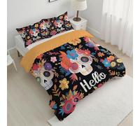 Coverless Duvet King, Lightweight Summer Colorful Quilt Cool Blanket, Skulls Flowers Printed Design Quilt Sets, Hypoallergenic Washable Day Of The Dead Cartoon Quilted Bedspreads Duvet 240x220 cm