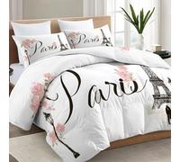 Coverless Duvet King Reversible Washable Flowers Paris Eiffel Tower Coverless Duvets Camping Sleepovers Travel Duvet Super Soft Comfy White