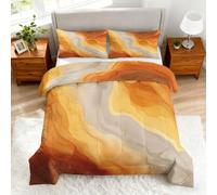 Coverless Duvet King Size Abstract Marble Pattern, Bedroom Decor, Gift, Orange Beige Bedding Comforter Set 3 Piece, 2 Pillowcases, Soft All Season Quilt 10.5 Tog - S&E2824