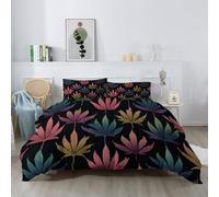 Coverless Duvet King Size Bedding Set with Pillowcase Boho Maple Leaf & Rainbow, Autumnal Vibe Printed Reversible Quilt, Machine Washable Lightweight Bedding for Multicolour