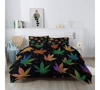 Coverless Duvet King Size Bedding Set with Pillowcase Botanical Maple Leaf, Glitter Accent Printed Reversible Quilt, Machine Washable Lightweight Bedding for Multicolour