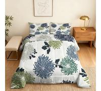 Coverless Duvet King Size Blue Floral Pattern, Bedroom Decor, Gift, Boho Flower Bedding Comforter Set 3 Piece, 2 Pillowcases, Soft All Season Quilt 10.5 Tog - S&E14