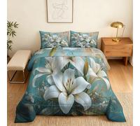 Coverless Duvet King Size Floral Pattern, Bedroom Decor, Gift, Magnolia Flower Bedding Comforter Set 3 Piece, 2 Pillowcases, Soft All Season Quilt 10.5 Tog - S&E19