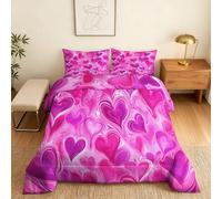 Coverless Duvet King Size Hearts Pattern, Bedroom Decor, Gift, Hot Pink Love Bedding Comforter Set 3 Piece, 2 Pillowcases, Soft All Season Quilt 10.5 Tog - S&E538