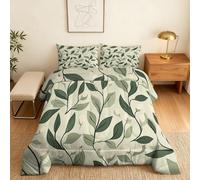 Coverless Duvet King Size Leaf Pattern, Bedroom Decor, Gift, Green Leaves Bedding Comforter Set 3 Piece, 2 Pillowcases, Soft All Season Quilt 10.5 Tog - S&E348