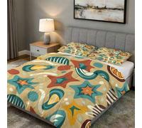 Coverless Duvet King Size Mid Century Modern Pattern, Bedroom Decor, Gift, Abstract Geometric Stars Bedding Comforter Set 3 Piece, 2 Pillowcases, Soft All Season Quilt 10.5 Tog - S&E4516