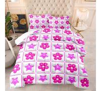 Coverless Duvet King Size Pink Flower Star Coverless Duvet Kids Microfiber Quilted Bedspreads Lightweight Quilted Bedspreads King Size All Seasons Bed Comforter+2 Pillowcases(50x75cm) 260x230cm