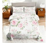Coverless Duvet King Size Pink Rose Floral Pattern, Bedroom Decor, Gift, Shabby Chic Flower Bedding Comforter Set 3 Piece, 2 Pillowcases, Soft All Season Quilt 10.5 Tog - S&E2881