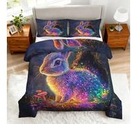 Coverless Duvet King Size Rabbit Pattern, Bedroom Decor, Gift, Colorful Bunny Bedding Comforter Set 3 Piece, 2 Pillowcases, Soft All Season Quilt 10.5 Tog - S&E3283