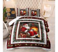 Coverless Duvet King Size Retro Red Christmas Comforter Microfiber Comforter King Size Lightweight Quilted Bed Throw All Seasons Quilted Bedspreads Bedding+2 Pillowcases(50x75cm) 260x230cm