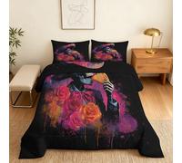Coverless Duvet King Size Sugar Skull Pattern, Bedroom Decor, Gift, Gothic Bedding Comforter Set 3 Piece, 2 Pillowcases, Soft All Season Quilt 10.5 Tog - S&E193