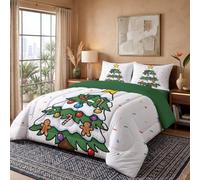 Coverless Duvet Minimalist Cartoon Style Machine | Reversible King Duvets All Seasons, Christmas Tree Gingerbread Man Candy Cane Bedding Set, Soft Lightweight Quilt and 2 Pillowcases, 220x240cm