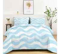Coverless Duvet Modern Minimalist Wavy Striped Reversible Printed Soft Quilted Coverless Duvet, Double Size Quilt Breathable All seasons Duvets Quilted Non-Allergenic & Washable, Blue White