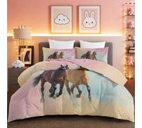 Coverless Duvet Multicolour Realistic Animal Horse Floral Coverless Duvet Double Microfiber Quilted Bedspreads Lightweight Bedspreads All Seasons Comforter+2 Pillowcases(50x75cm) 240 x 220 cm