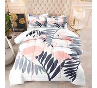 Coverless Duvet Pink Flamingo Grey Coverless Duvet Double Microfiber Quilted Bedspreads Lightweight Bedspreads Double Size Comforter All Seasons Quilted Throw+2 Pillowcases(50x75cm) 200x200cm