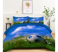 Coverless Duvet Queen Size 10.5 Tog with 2 Pillowcases, 3D grass football Reversible Down Alternative Quilt for All Seasons, Anti-Allergy Machine Washable Bedding (230x220cm, Multicolour) (ZQ2)